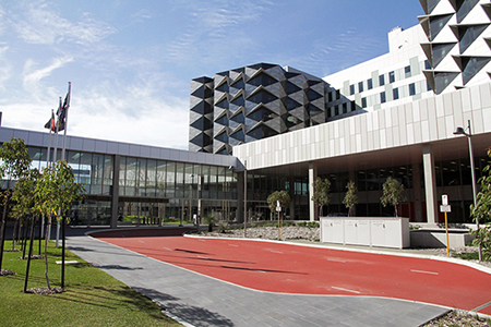 Main hospital entrance on the west side of the hospital 