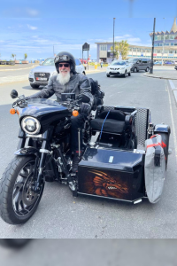 Bob sitting in his modified motorbike. 